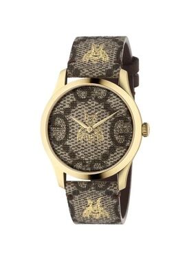 Gucci Brown and Gold Bee Motif Men's Watch